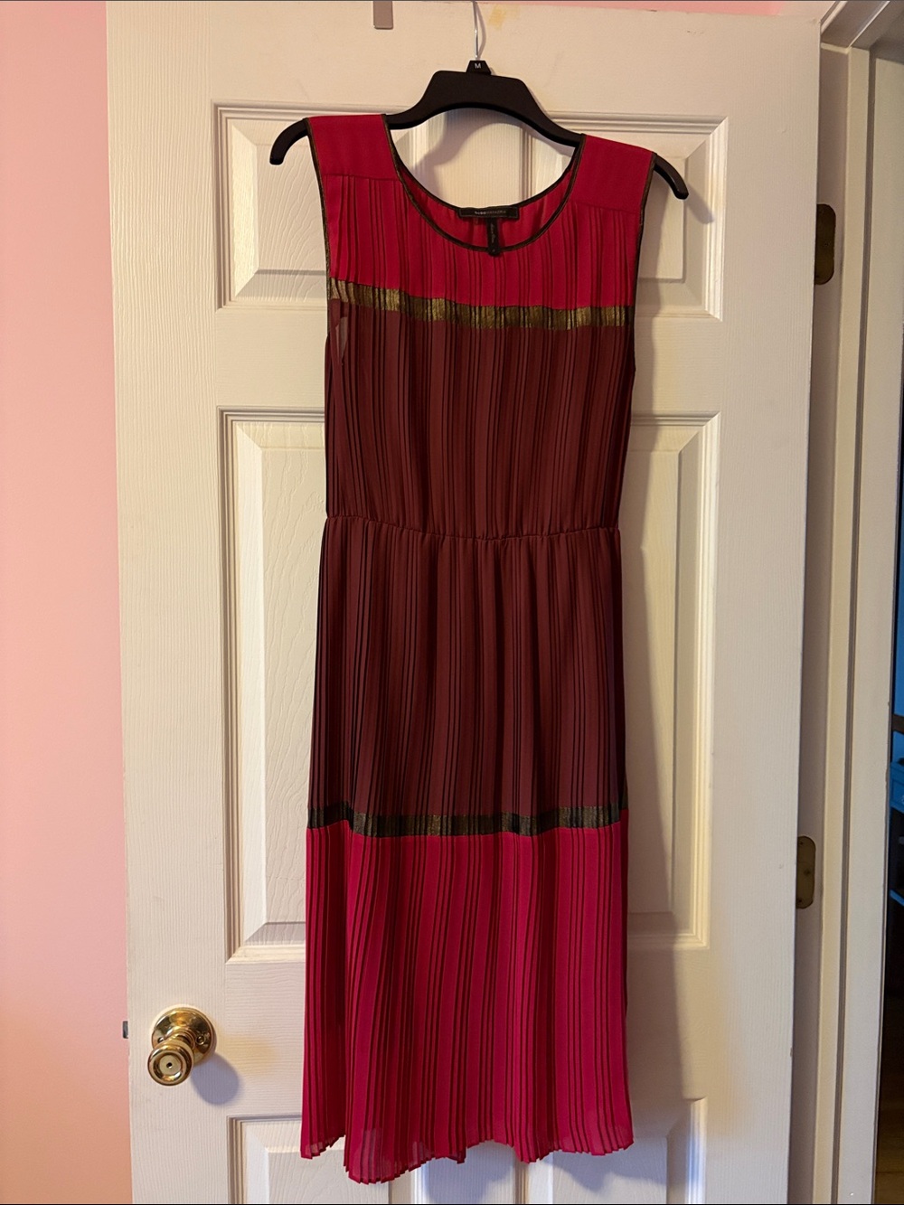 BCBG Max Azria Red and Purple Pleated Sleeveless Dress M